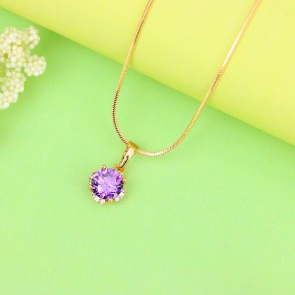 "Round Purple Gem Pendant in Rose Gold, XPPT1323 - Picture 2 of 12